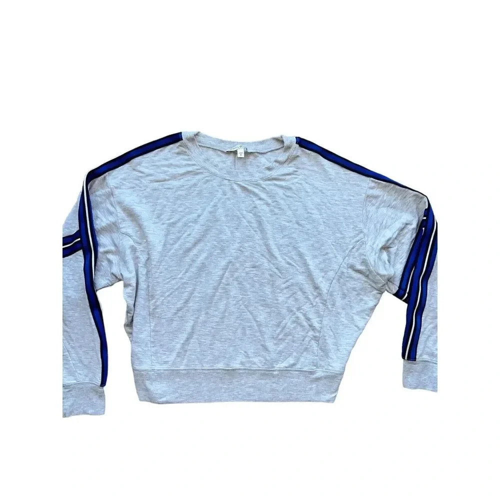 Express one eleven Crew Neck Varsity Stripe Sweatshirt top pullover grey size S - Picture 4 of 7